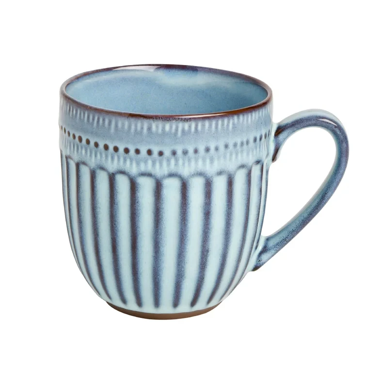 High Quality Dinnerware Set Mug European Style Antique Relief Blue Ceramic Cup