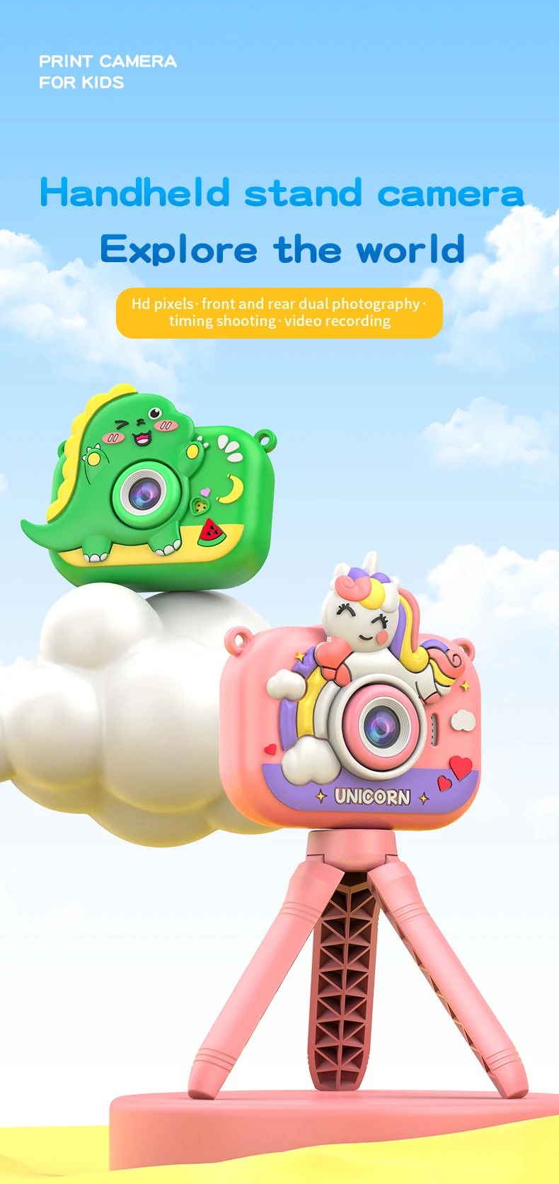 Unicorn Y6 Hd Dual-Camera Camera With Stand Dual-Lens Shooting Camera Children'S Toy Painting 10 Unicorn Y6 Hd Dual-Camera Camera With Stand Dual-Lens Shooting Camera Children'S Toy Painting