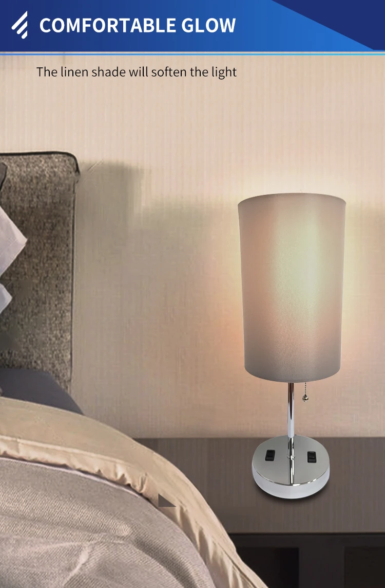 Gray lamp shade dual USB plug zipper switch iron cloth furniture table lamp