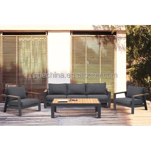 Garden patio furniture outdoor metal table aluminum table with wood top