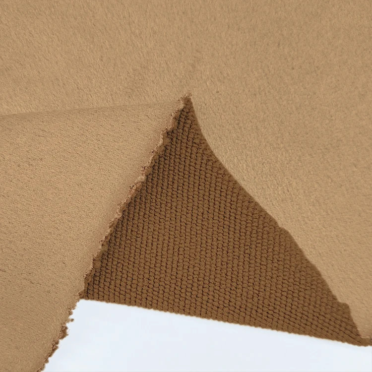 Soft Hand Feel Knitted Suede Fabric 86 Polyester 14 Sorona Material Solid Terry Fabric for Cloth details