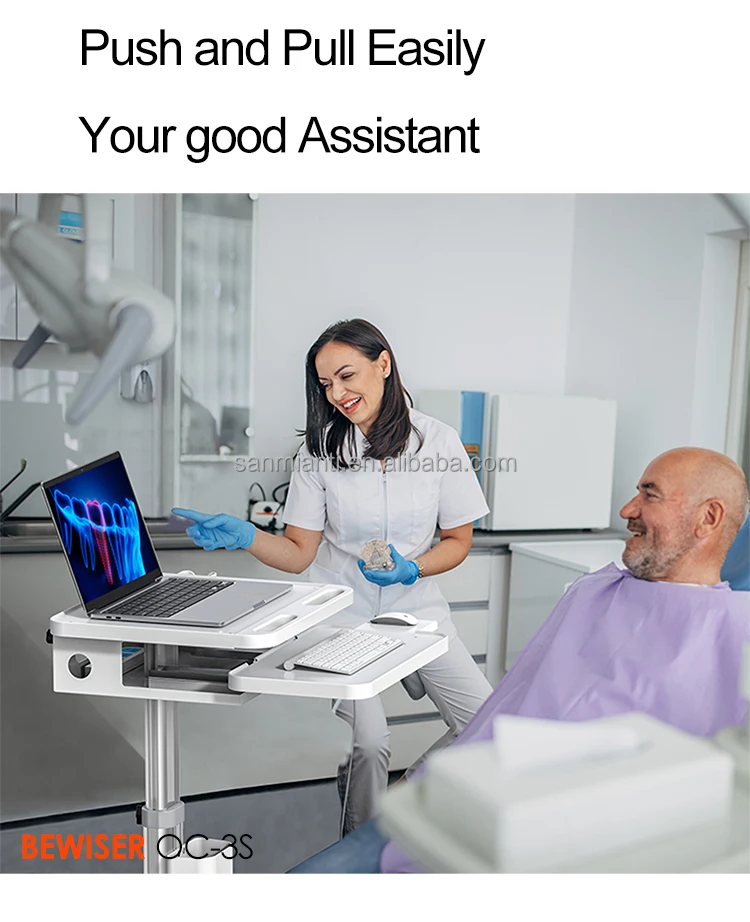 Hot Sell Hospital Mobile Medical Computer Cart Laptop Hospital Cart Trolley Dentist Clinic Trolley(BEWISER MTO-3)