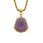 Jade Pendant Stainless Steel Crystal Laughing Religious Maitreya Carved Jade Buddha Pendant Necklace