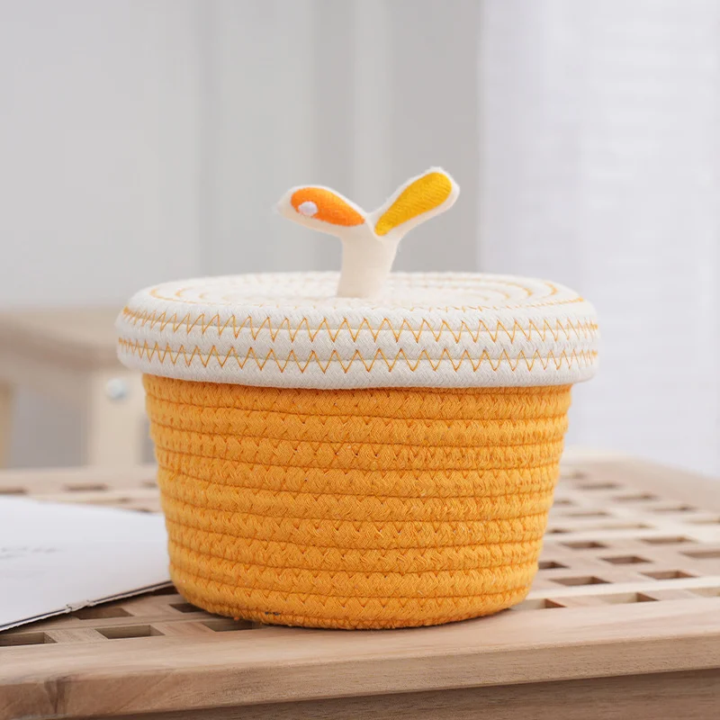 HUAYI cotton rope woven mini food storage basket with cover  for home restaurant hotel