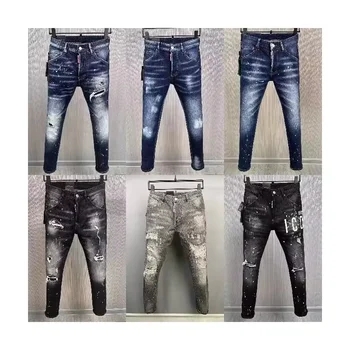 Men's Jeans Plus Size Zipper Jean Denim Pant Men's Skinny Boy's Trousers Fashion Ripped Wash Distressed Jeans For Mens