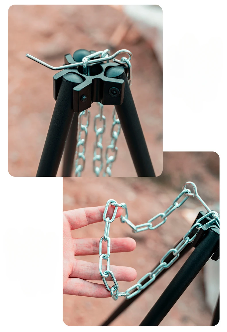 3 Sections Outdoor Camping Cooking Stand Durable Aluminum Alloy Tripod Hanging BBQ Grill for Campfire Picnic