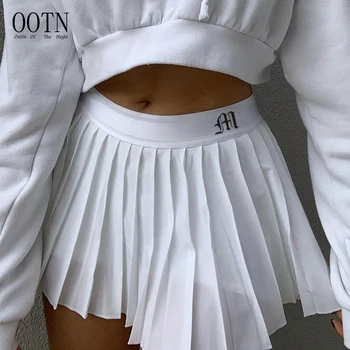 OOTN Sexy Summer Embroidery Mini Tennis Skirt New Preppy Woman Elastic Waist Mini Skirts White Pleated Skirt Short