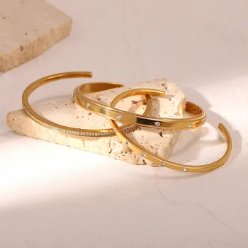 Aimgal Fine Jewelry Wholesale Stainless steel plated 18K gold 4A zirconia set cufflinks bracelet opening