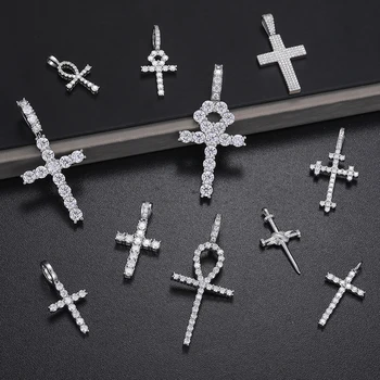 Fine Jewelry 18K Gold Plated 925 Sterling Silver VVS Moissanite Diamond Iced Out Ankh Cross Pendant Necklace For Men Women