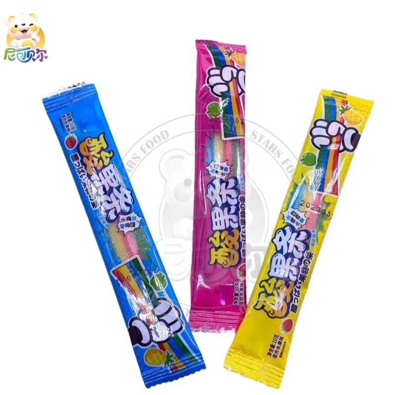 Halal Gummy Candy Sugar Coated Rainbow Sour Belts Soft Candy Sour