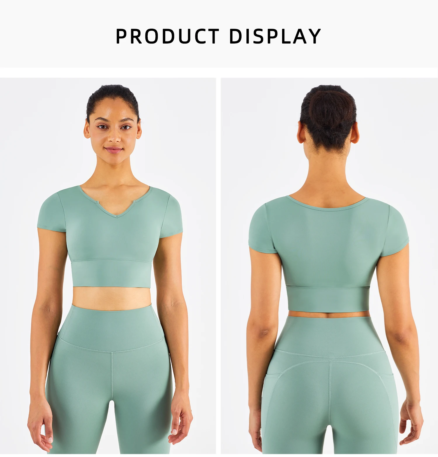 Cute Women's Sports V Neck T-Shirts With Padded Slim Short Sleeve High Strech Spandex