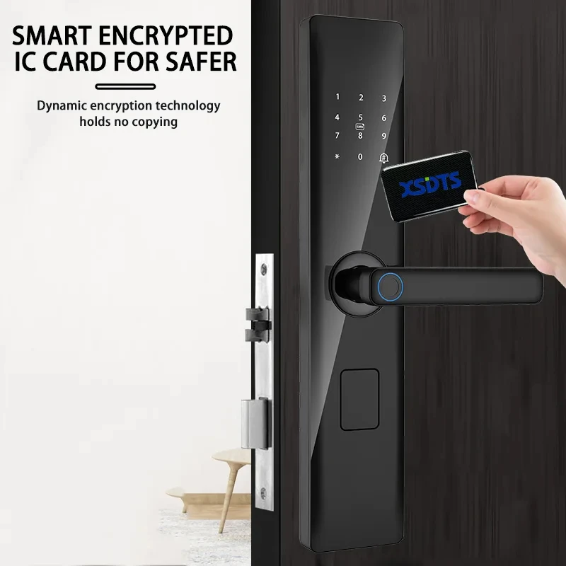 Fingerprint Password IC Card Unlock Support USB Emergency Charge Handle Direction Adjustable Tuya Smart Lock Wireless Wifi