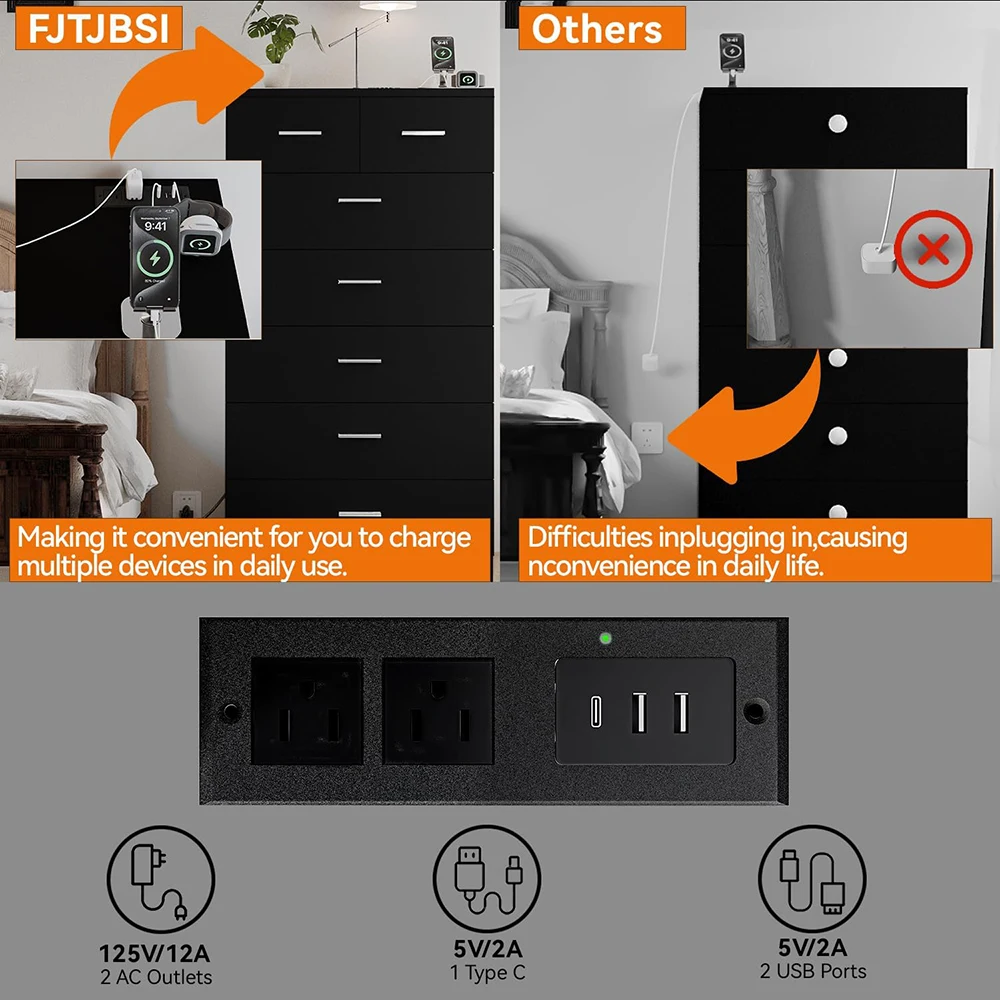 product nu deco 473 tall dresser bedroom chests drawers charging station 7 drawer metal slide rail modern wood closet organizer large-6