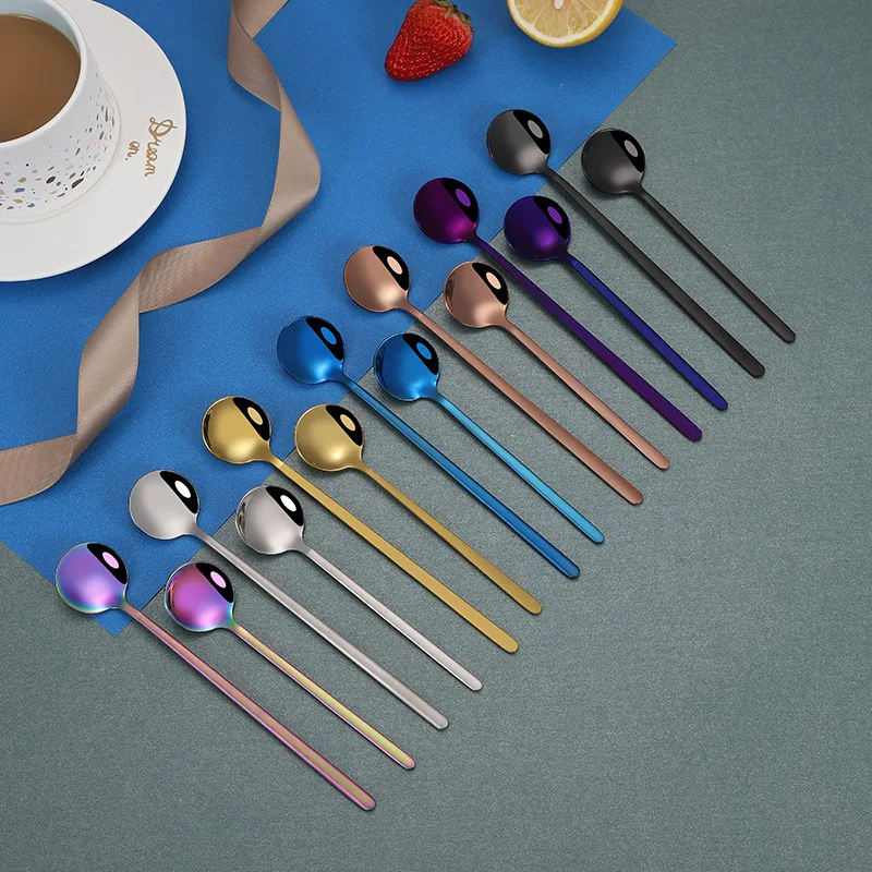 Popular 13cm 15cm 17cm Polished Stainless Steel Coffee Spoon Mini Small Long Handled Metal Dessert Tea Spoon