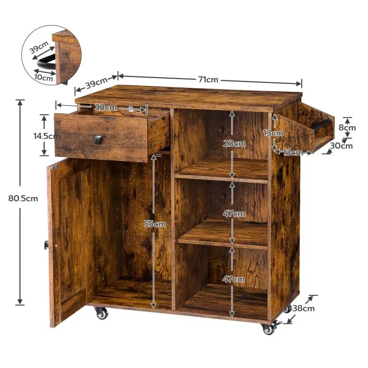 Wholesale Kitchen Island Storage Cabinet Industrial Style Kitchen Cart with Drawer and Wheels for Cooking Organizer