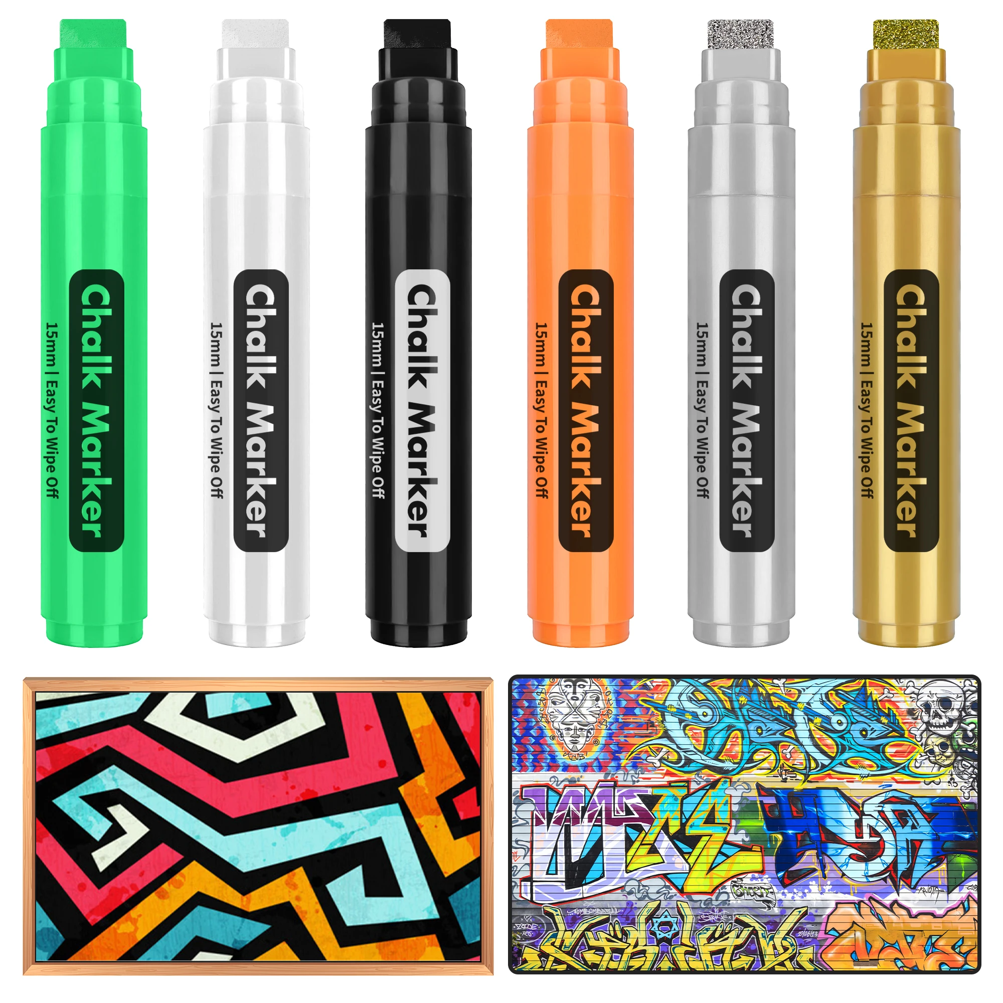 Acrylic Paint Markers, 15mm Felt Tip Jumbo Markers, 12 Pack Colored Graffiti Markers, Permanent Paint Pens for Tagging, Signs, D