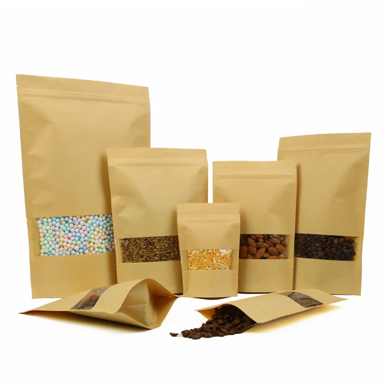 Wholesale Biodegradable Zipper Brown Kraft Paper Bags Tea Food