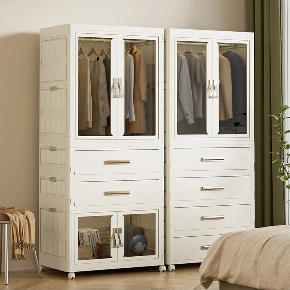 No tool Assembly Foldable Wardrobe Storage Cabinet Combination with drawer