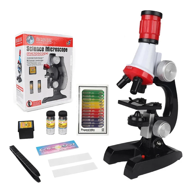 Biología Kit de Microscopio Laboratorio LED Casa Escuela Ciencia Juguete Educativo Regalo Refinado Biológico Microscopio Para Niños Niños 