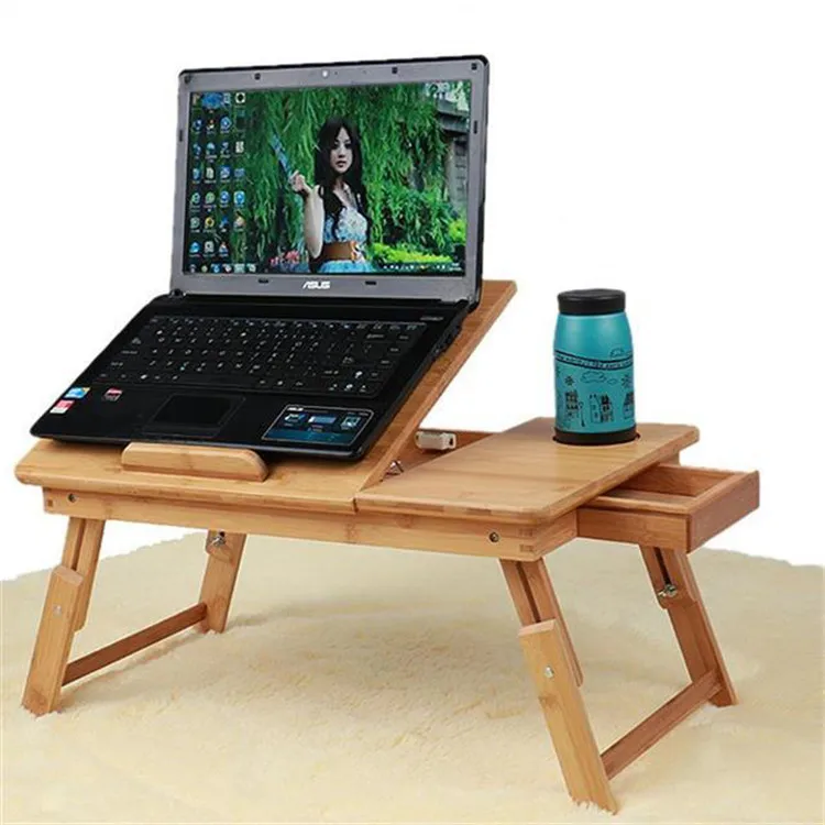 Best Sellers Wholesale Portable Bamboo Foldable Laptop Desk For Bed With Adjustable Legs And Side Drawer