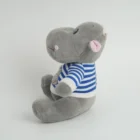 Toy Plush Toy Stuffed Toy Wholesale Soft Animal Stuffed Wearing Blue Strip Body Plush Grey Hippo Toy