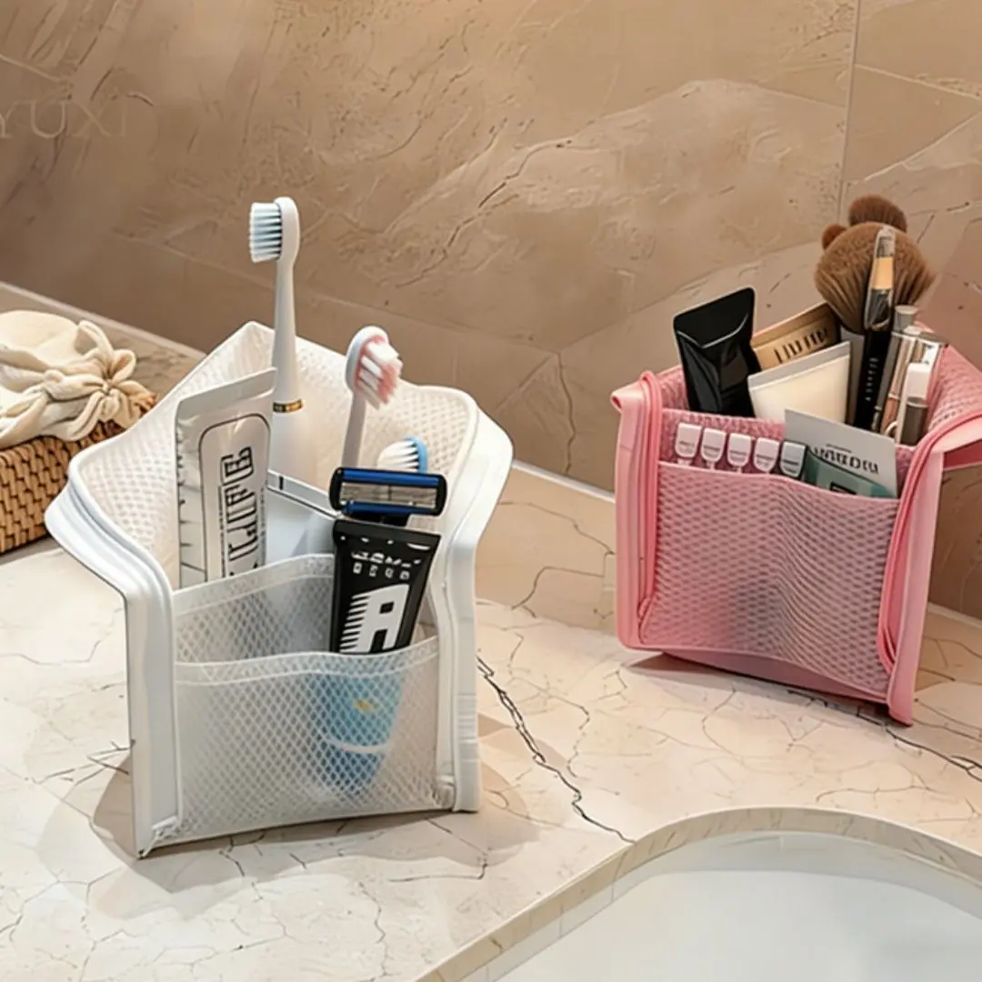 Self Standing Toiletry Bag Large Capacity Multi Functional Portable Travel Cosmetic Organizer Rectangle Shape Standing Type