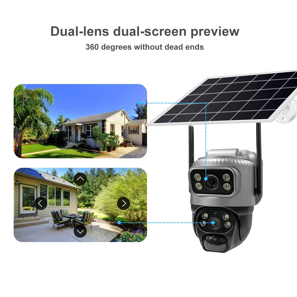 V380 4mp WiFi 4G Solar Dual Lens Ptz Camera Cctv Security Outdoor 4g powered Cameras Wireless Solar Dual Lens 4G solar camera