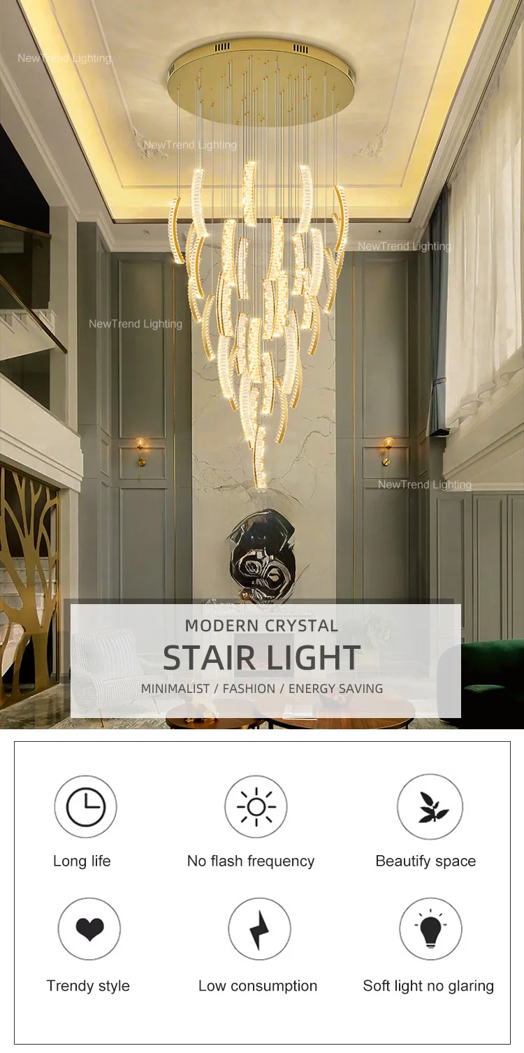 CPL-298 Luxury Design Indoor Decoration Villa Hall Hotel Lobby Staircase Crystal LED Chandelier Light details