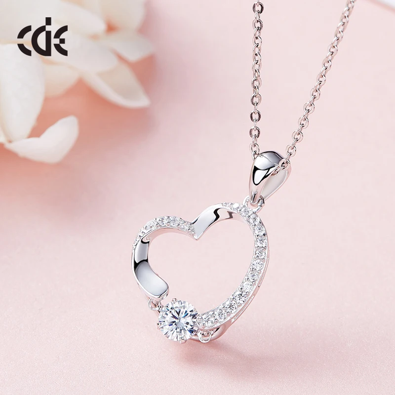CDE YP1055 Romantic 2023 Silver Jewelry 925 Sterling Silver Necklace Rhodium Plated Pink Heart-Shaped Pendant Necklace Heart