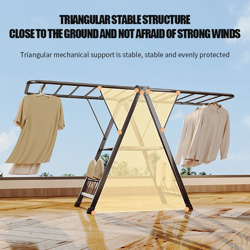 product sturdy metal gull wing clothes drying rack standing type detachable functional design space saving collapsible laundry rack-5