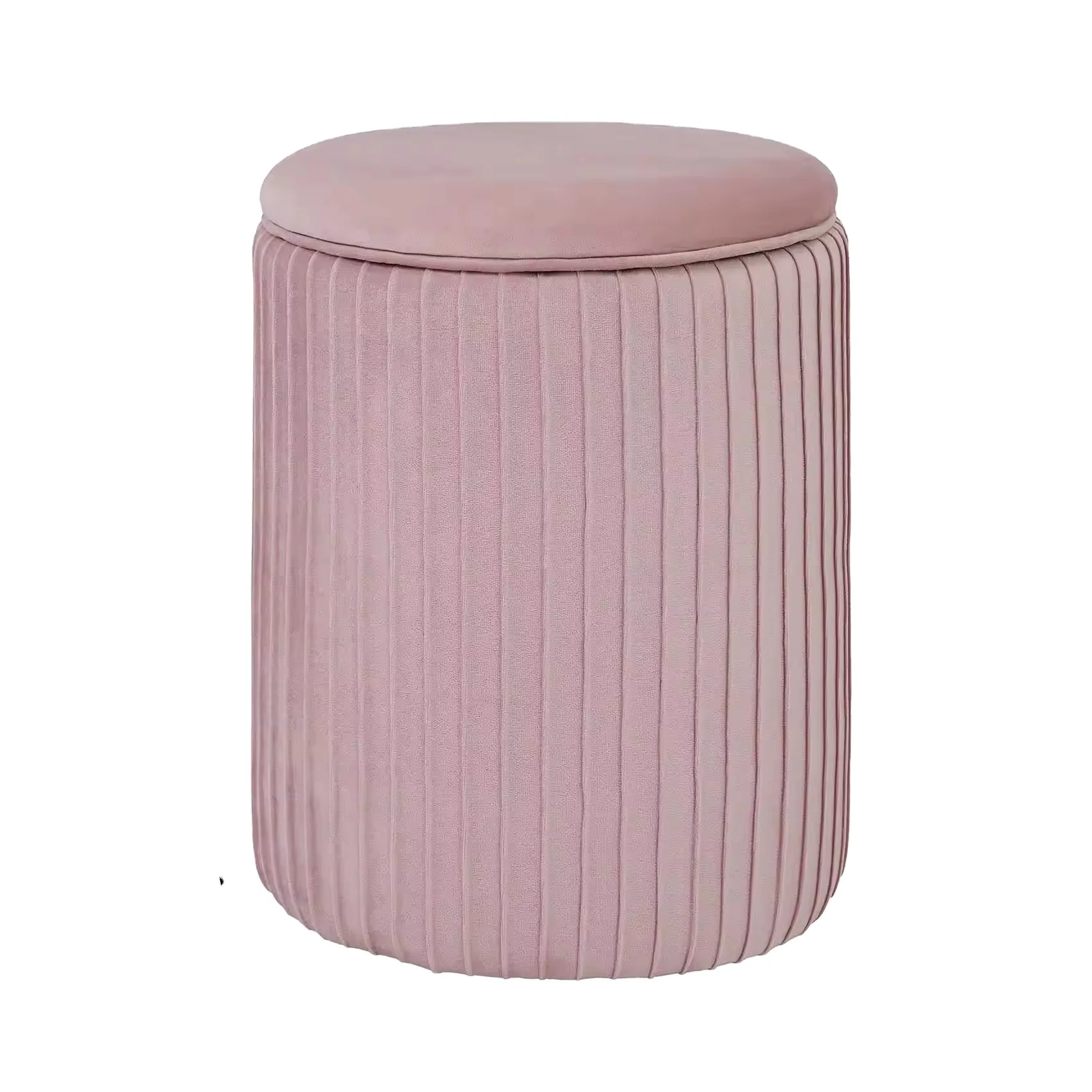 lnexpensive VELVET+MDF+WOOD+FOAM Ottoman Dressing Round Stool Pink VelvetOttoman Chair Sitting Room