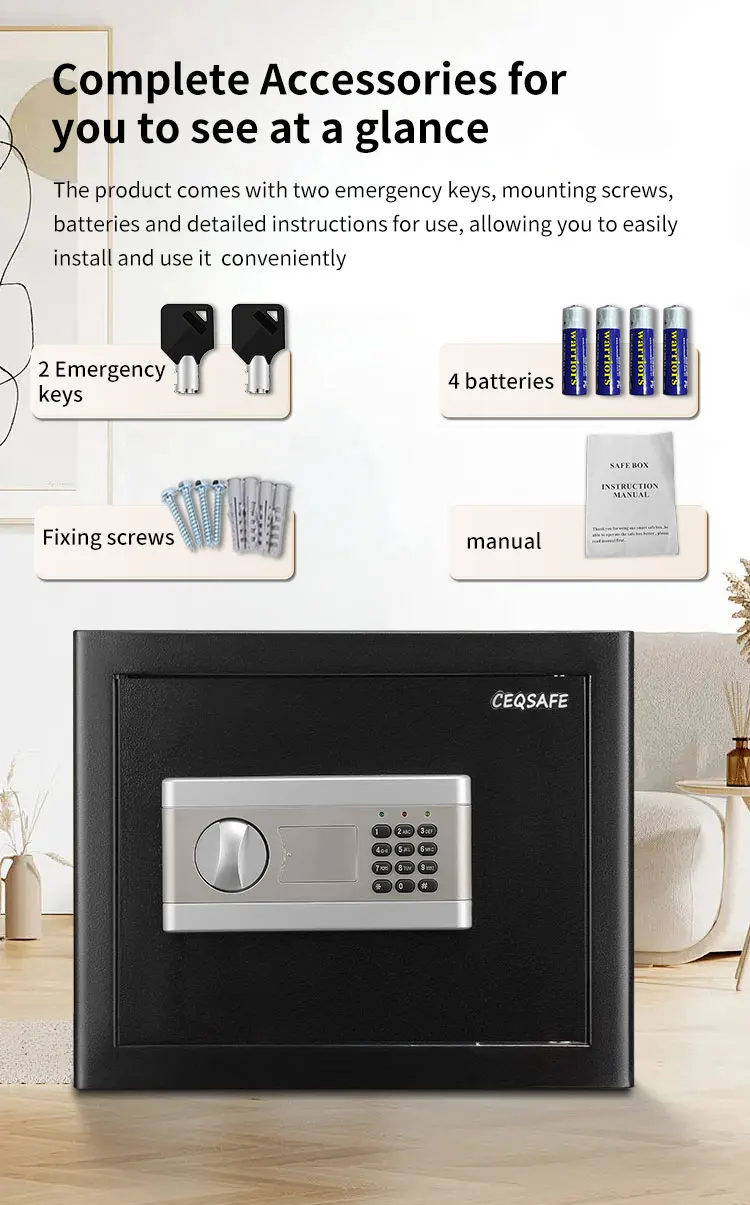CEQSAFE Security Electronic Box Office Use Safety Deposit Size Full Metal Stash Can Steel Hotel Fireproof Small Digital Safe details