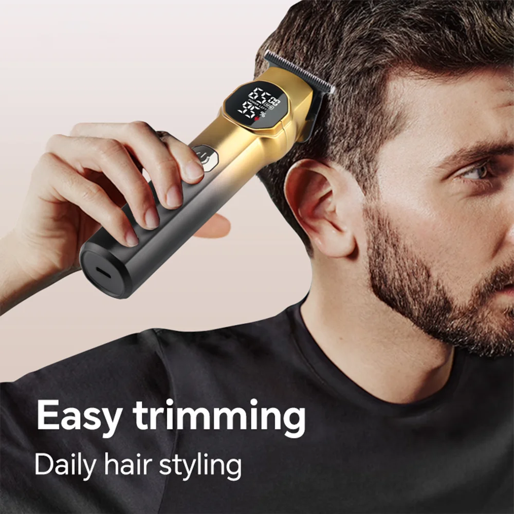 New Rechargeable Stainless Steel Blade Electric Beard Trimmer with Adjustable Lengths and LCD Display for Household & Hotel Use factory