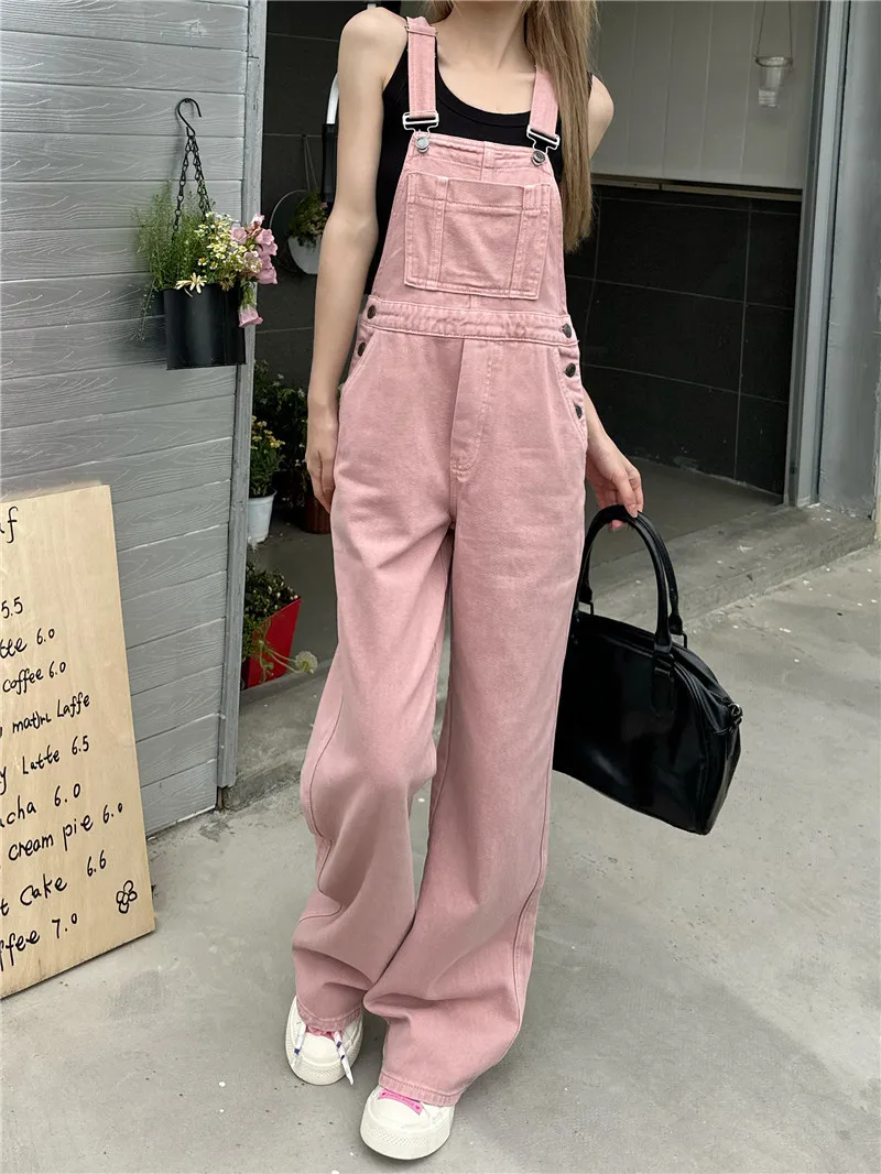 Pink Shoulder Strap Side Buttons Casual Fashion Women Jumpsuit Overall manufacture