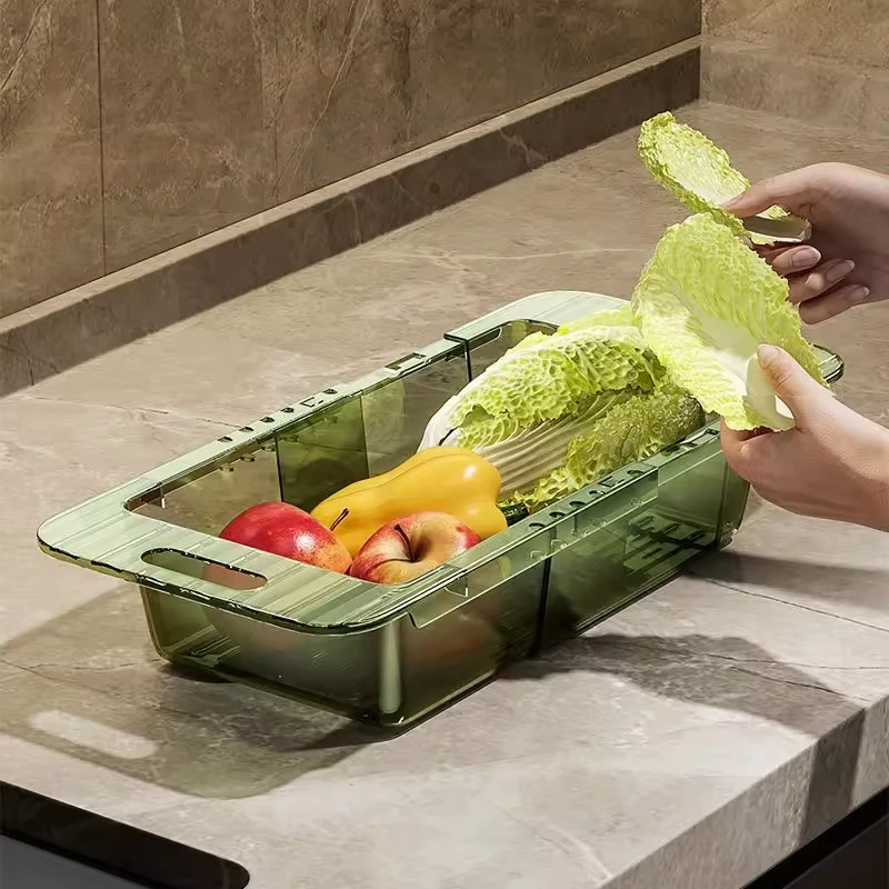 Kitchen Vegetables Drain Basket Retractable Sink Drain Rack Plastic Fruit Washing Storage Basket
