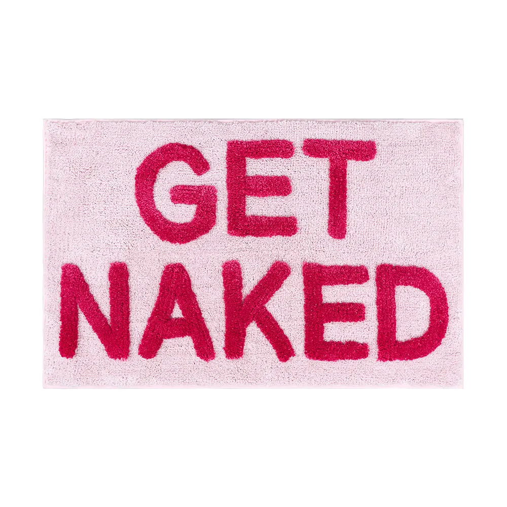 Custom Cute Pink Bath Rug Non Slip Thick Microfiber Get Naked Bath Mat