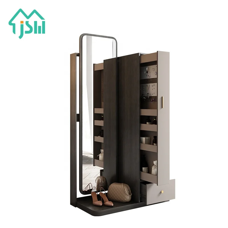 Modern House Furniture Makeup Clothes Black Mirrored Storage Shelf Clothes Hanger Hat Coat Rack Stand