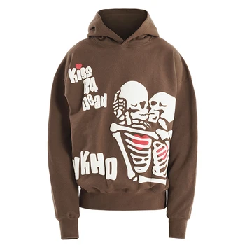 OEM custom high quality puff printing hoodie skeleton cartoon 3d foam print men's hoodie