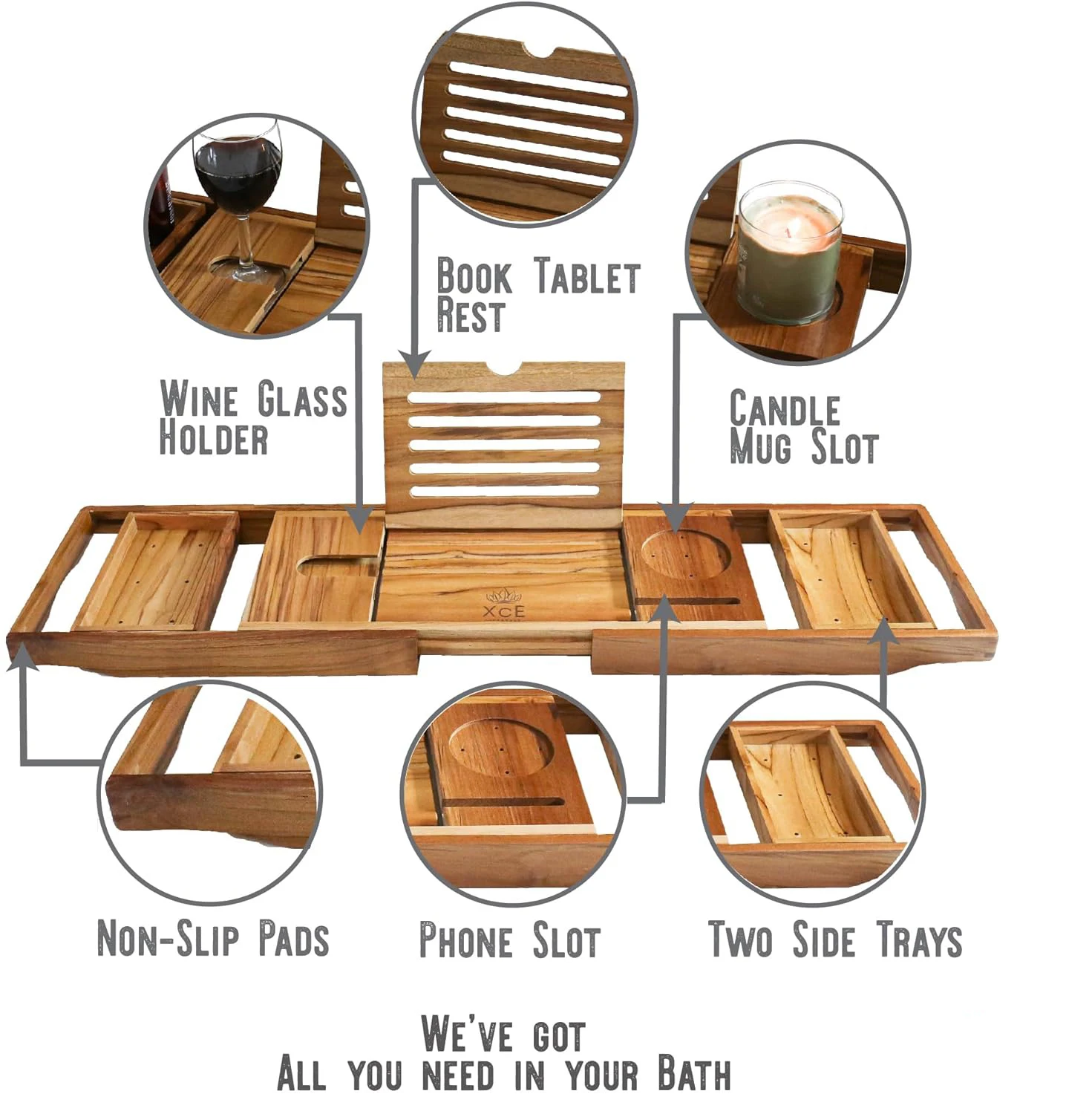 product expandable teak bathtub tray solid book stand and soap tray up to 105cm size for bath toilet supplies-0