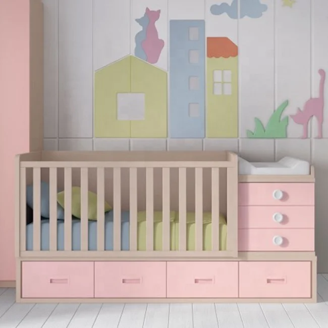 Wooden Baby Crib Design Multifunction Baby Kids' Cribs Bed  Storage Drawers New Born Baby Room Crib Cot Furniture