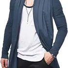 Long Men's Ruffle Shawl Collar Cardigan Lightweight Cotton Blend Long Length Drape Cape Overcoat