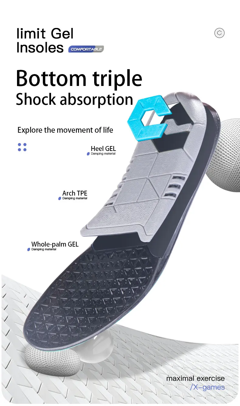 Men’s Silicone Running Insoles with Triple Shock Absorption Men’s Silicone Running Insoles with Triple Shock Absorption
