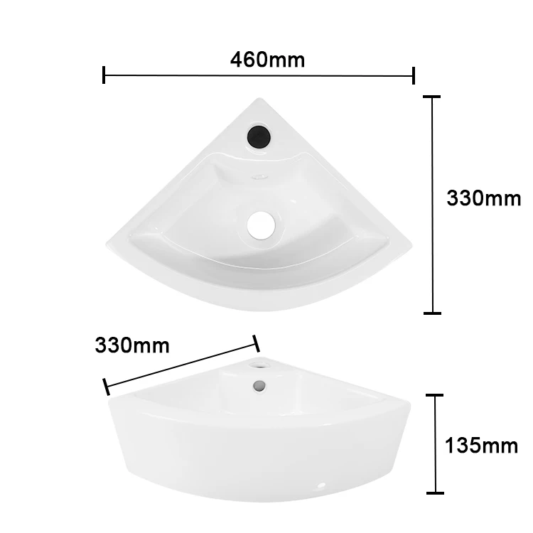 TARPUL Factory Wholesale Triangle Restroom Wash Basin Ceramic Hung-Wall Counter Top Mount For Hotel Bathroom details