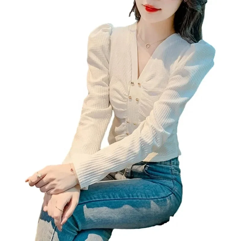 2024 Spring/summer women's office wear fashion long-sleeved lapel top shirt women's shirt