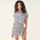 A4774 2021 Casual Short Sleeve Stretch Waist Woman Summer Dresses Printed Floral