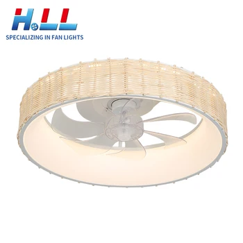Nordic living room with light fan bedroom study cage woven rattan ceiling fan remote control fan light led light