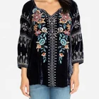 Embroidered Women Embroidered Shirt Embroidered Floral Casual Velvet Women Bohemian Ladies' Blouse ST-2418Y