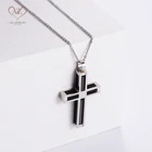 Silver Charm Black Pendent Chains Silver Color Stainless Steel Cross Necklace For Men