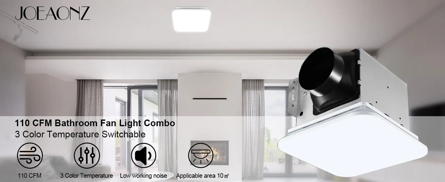Bathroom Exhaust Fan, 110, CFM, 3000K/4000K/5500K, 1000LM - detail 2