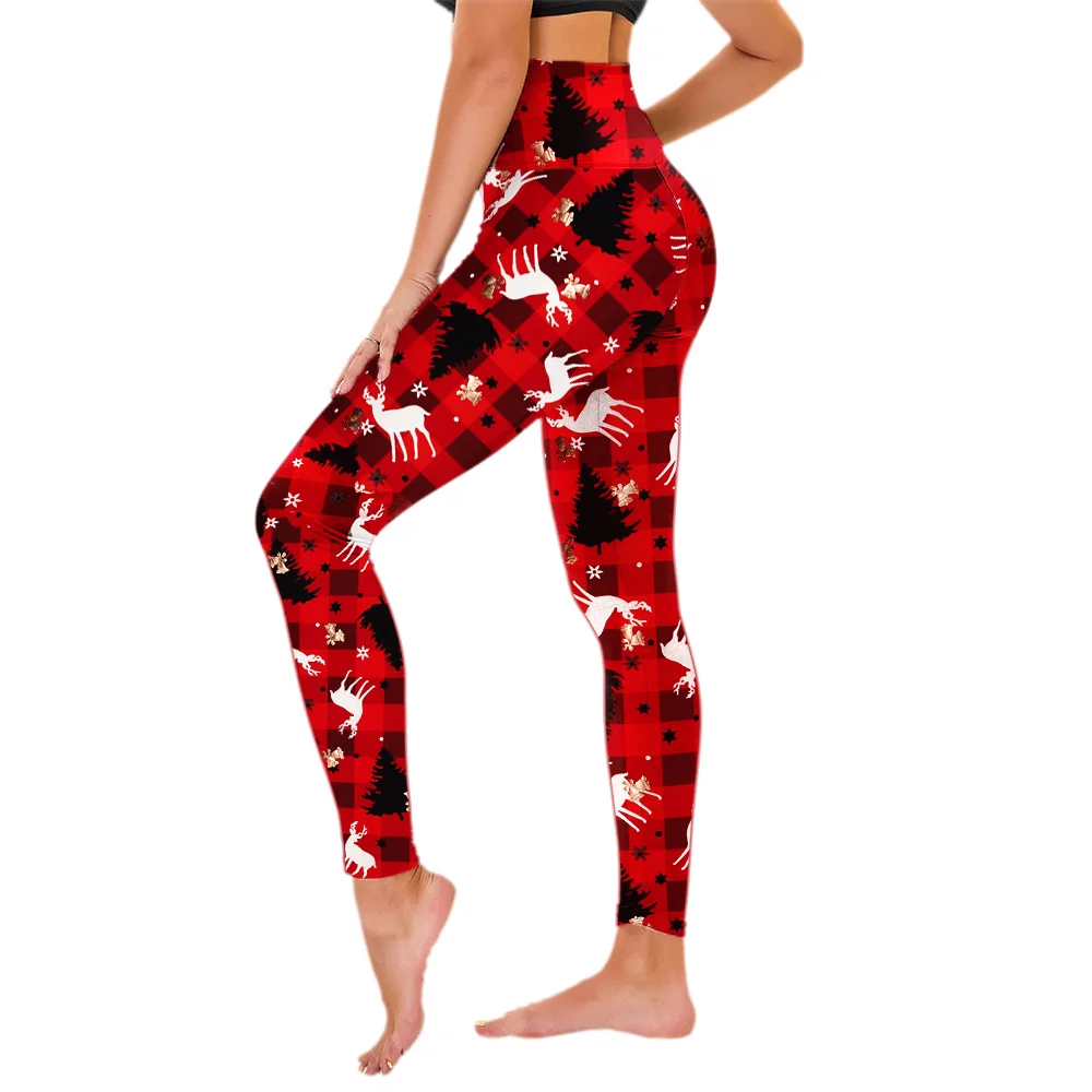 Wholesale Custom Printed Christmas Leggings Tights Double Brushed Milk Silk High Waist Yoga Pants Leggings For Women